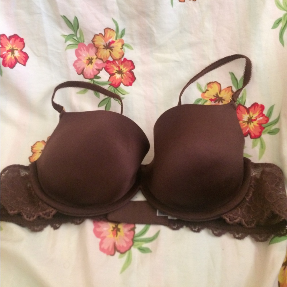 Victoria's Secret Brown Padded Lace-Trim Bra
